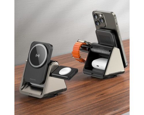 Безпровідний зарядний пристрій 3 IN1 BOROFONE BQ30 Wide magnetic 5W/7.5W/10W/15W сірий mag-694199111127329738