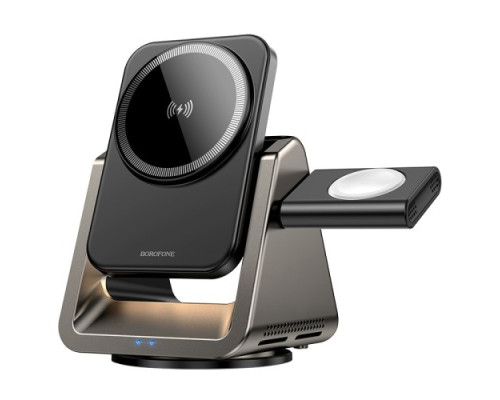 Безпровідний зарядний пристрій 3 IN1 BOROFONE BQ30 Wide magnetic 5W/7.5W/10W/15W сірий mag-694199111127329738