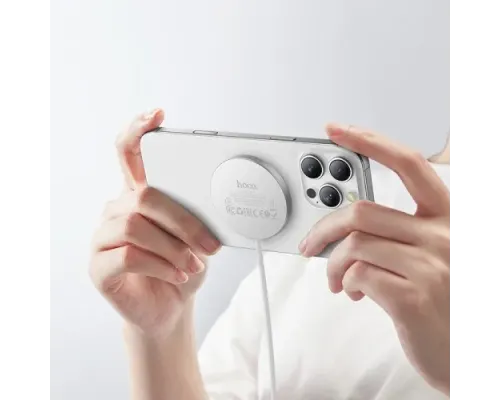 Бездротовий ЗП HOCO CW63 Fast Qi2 magnetic wireless fast charger white mag-6942007661089146752