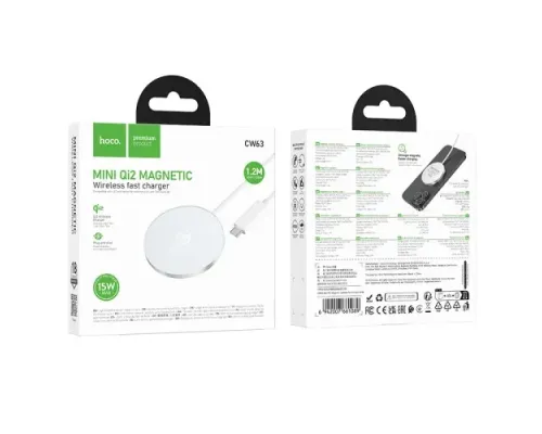 Бездротовий ЗП HOCO CW63 Fast Qi2 magnetic wireless fast charger white mag-6942007661089146752