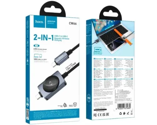Бездротовий ЗП HOCO CW66 PD100W+iWatch 2-in-1 charging cable Black mag-6942007675680153864