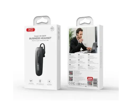 Блютуз гарнітура XO BE59 Business Headset With Mic Crystal Clear & Micro USB Чорні mag-6975837589117153854