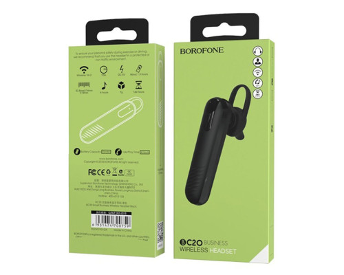 Bluetooth гарнітура BOROFONE BC20 Smart business wireless headset Black (6931474700759)