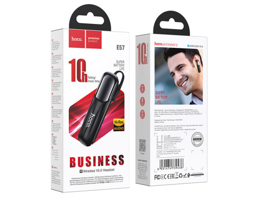 Bluetooth гарнітура HOCO E57 Essential business BT headset Black (6931474739438)