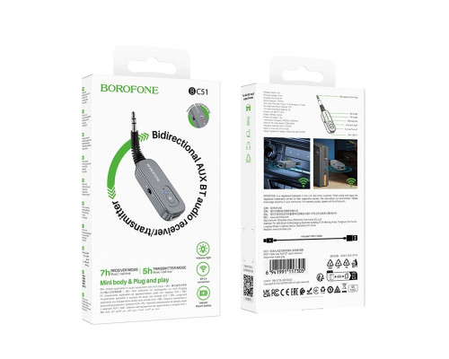Bluetooth-ресивер BOROFONE BC51 Clear way AUX BT audio receiver/transmitter Metal Grey (6941991117305)