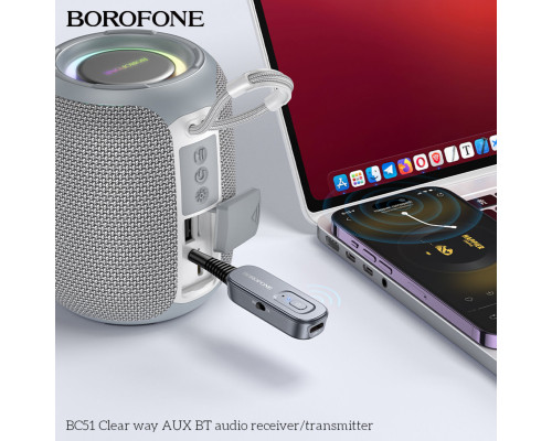 Bluetooth-ресивер BOROFONE BC51 Clear way AUX BT audio receiver/transmitter Metal Grey (6941991117305)