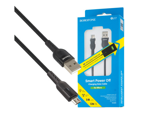 Кабель BOROFONE BU17 Starlight smart power off charging Micro-USB Black NBB-115869