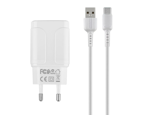 Зарядний пристрій BOROFONE BA37A 2USB, White (with Type-C cable) NBB-128874