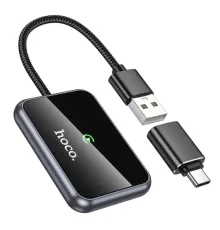 Автомобільний бездротовий адаптер HOCO HU1 Way car wireless CarPlay adapter metal grey mag-6942007623674145537