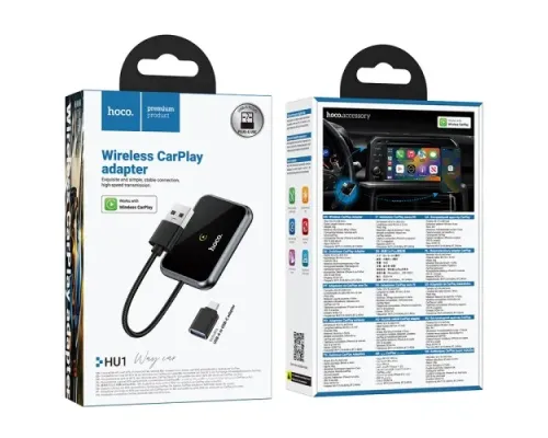 Автомобільний бездротовий адаптер HOCO HU1 Way car wireless CarPlay adapter metal grey mag-6942007623674145537