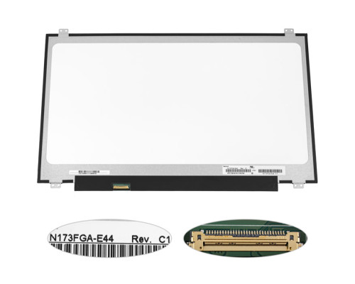 Матриця 17.3" N173FGA-E44 (1600 * 900, 30pin (eDP), LED, SLIM (вертикальні вушка), глянець, роз'єм зліва внизу) для ноутбука NBB-128579