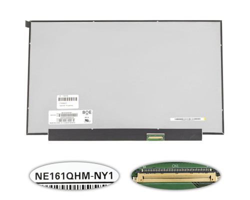 Матриця 16.1" NE161QHM-NY1 (2560 * 1440, 40pin (eDP, IPS, 165Hz), LED, SLIM (без планок і вушок), матова, роз'єм справа внизу) для ноутбука NBB-134158