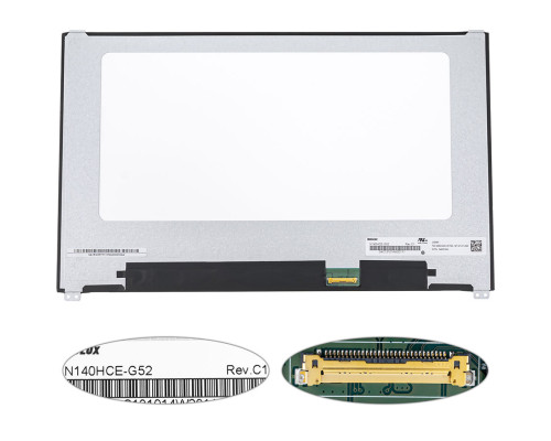 Матриця 14.0 N140HCE-G52 (1920*1080, 30pin(eDP, IPS), LED, SLIM(без дод. панелі), матова, роз'єм праворуч знизу, th=5.2mm) для ноутбука NBB-79136