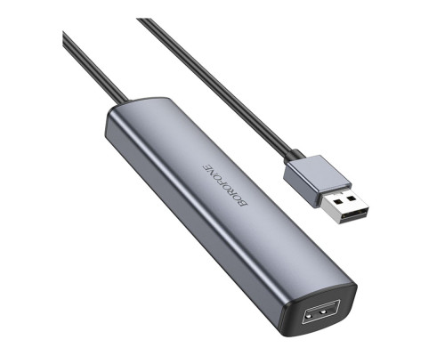 Хаб USB Borofone DH12 4-в-1 USB to USB3.0*4(L=1.2M) Колір Сiрий 6941991112904