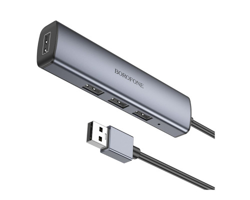 Хаб USB Borofone DH12 4-в-1 USB to USB3.0*4(L=1.2M) Колір Сiрий 6941991112904