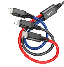 Кабель USB Hoco X76 3-in-1 IP+Type-C+Micro 2A Колір Чорний/Червоний/Синій 6931474768636