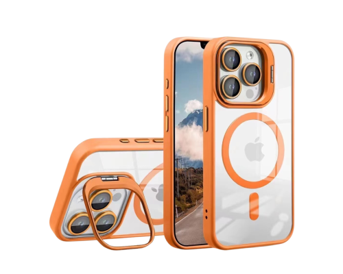 Чохол TPU+PC+Metal Stand Case with MagSafe and Camera Lenses для iPhone 15 Pro Колір Orange 2020000407515