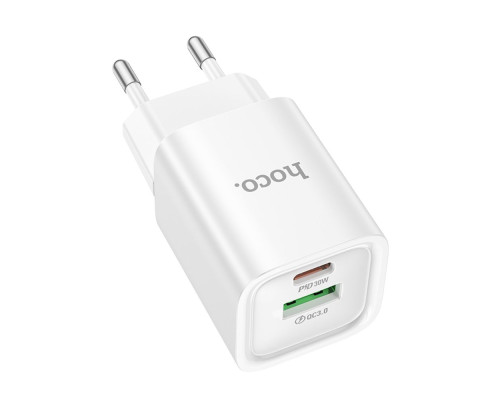Мережевий Зарядний Пристрій Hoco C149A 1USB/1USB-C PD/QC 30W Колір Бiлий 6942007630337 ma35295_3345686