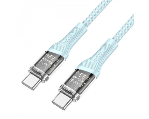 Кабель Hoco U111 Transparent Discovery 60W Type-C to Type-C (1.2m) blue 2001000590230 6931474778260