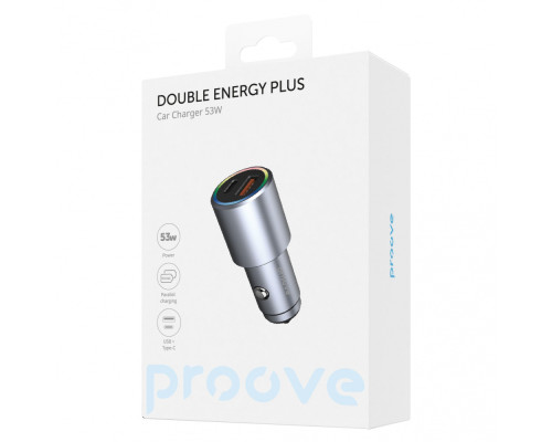 АЗП Proove Double Energy Plus 53W (USB + Type-C) metal gray