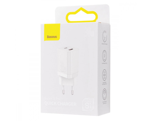 МЗП Baseus Super Si Pro Quick Charger Type-C+USB 30W white