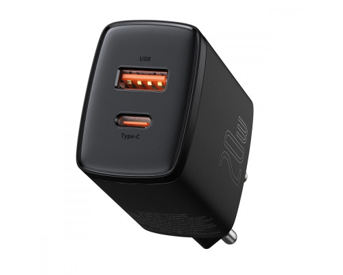 МЗП Baseus Compact Quick Charger 20W QC+ PD (1Type-C + 1USB) black