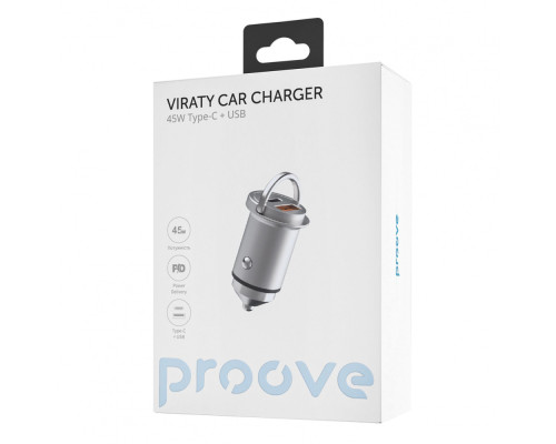 АЗП Proove Viraty Car Charger 45W (QC+PD) Type-C + USB silver