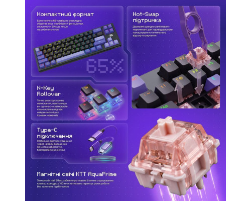 Дротова магнітна клавіатура Proove Gaming Aress (Ukraine Layout) black/purple 2003000347487 6901112672175