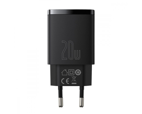 МЗП Baseus Compact Quick Charger 20W QC+ PD (1Type-C + 1USB) black