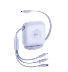 Кабель Baseus Traction Series Retractable 3-in-1 Fast Charging Type-C (Micro USB+Lightning+Type-C) 100W (1.7m) purple