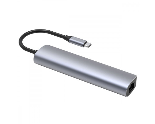 Type-C-Хаб Proove Iron Link 5 in 1 (3*USB3.0 + Tyce C + RJ45) silver