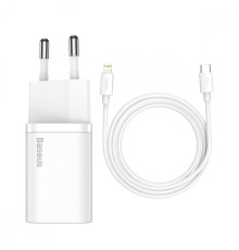 МЗП Baseus Super Silicone PD Charger 20W (1Type-C) + With Cable Type-C to Lightning white