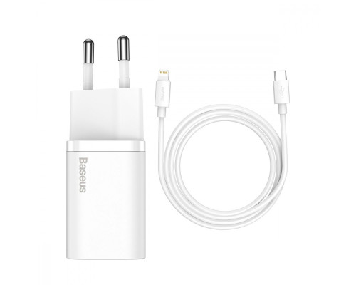 МЗП Baseus Super Silicone PD Charger 20W (1Type-C) + With Cable Type-C to Lightning white