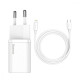 МЗП Baseus Super Silicone PD Charger 20W (1Type-C) + With Cable Type-C to Lightning white