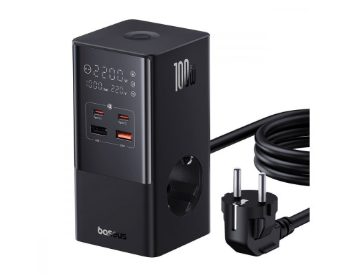 Мережевий фільтр Baseus Power Combo Tower Digital (2*AC+2*USB+2*Type-C 100W 1.5m) black