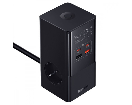Мережевий фільтр Baseus Power Combo Tower Digital (2*AC+2*USB+2*Type-C 100W 1.5m) black