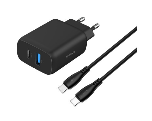 МЗП Proove Silicone Power 2 30W (Type-C + USB) + Cable Type-C to Type-C (1m) black 2003000238587 6901119466333