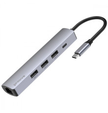 Type-C-Хаб Proove Iron Link 5 in 1 (3*USB3.0 + Tyce C + RJ45) silver