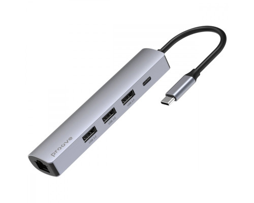 Type-C-Хаб Proove Iron Link 5 in 1 (3*USB3.0 + Tyce C + RJ45) silver