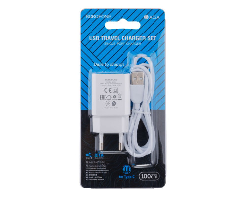 Мережевий Зарядний Пристрій Borofone BA52A Type-C 2.1A Колір Бiлий 6931474737373