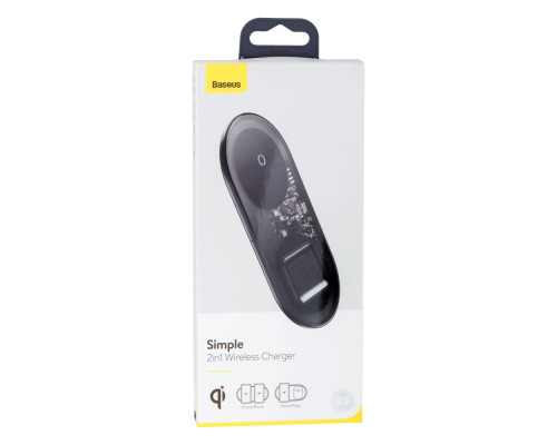 Бездротовий Зарядний Пристрій Baseus Simple 2in1 For Phones+Pods 15W WXJK 3.0A Колір Чорний, 01