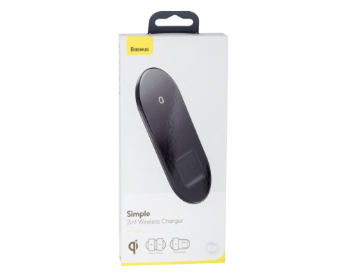 Бездротовий Зарядний Пристрій Baseus Simple 2in1 For Phones+Pods 15W WXJK 3.0A Колір Чорний, 01