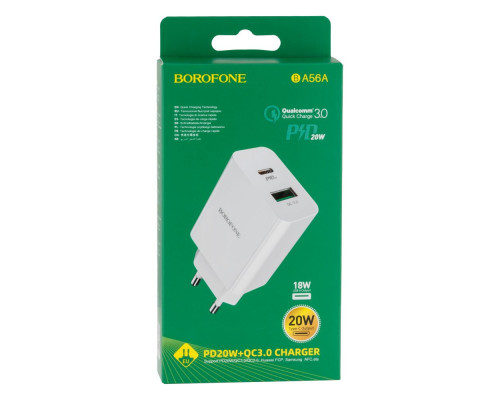 Мережевий Зарядний Пристрій Borofone BA56A PD 20W + QC3.0 Колір Бiлий 6931474745156