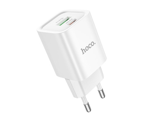 Мережевий Зарядний Пристрій Hoco C149A 1USB/1USB-C PD/QC 30W Колір Бiлий 6942007630337 ma35295_3345686