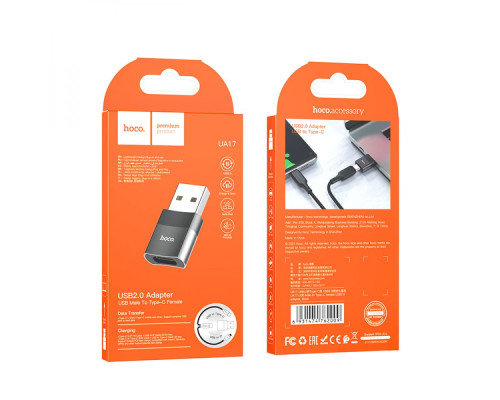 Перехідник Hoco UA17 USB Male to Type-C female USB2.0 adapter Колір Чорний 6931474762009