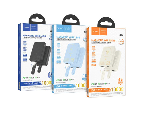 Універсальна Мобільна Батарея Power Bank Hoco Q24 Elegant 22.5W+PD20W with cable and magnetic 10000mAh Колір Чорний 6942007623438 ma34399_3340262