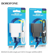 Мережевий Зарядний Пристрій Borofone BAS12A 1USB QC3.0 18W+USB to Micro Колір Чорний 6941991104756 ma35129_3345019