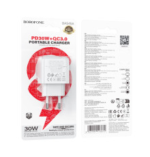 Мережевий Зарядний Пристрій Borofone BAS45A 1USB-C/1USB PD/QC 30W Колір Бiлий 6941991113871 ma35140_3345031