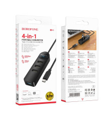 Хаб USB Borofone DH5 4-in-1 (Type-C to USB3.0+USB2.0*3)(L=0.2M) Колір Чорний 6941991104251 ma35195_3345270