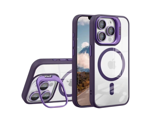 Чохол TPU+PC+Metal Stand Case with MagSafe and Camera Lenses для iPhone 15 Pro Max Колір Plum 2020000407393